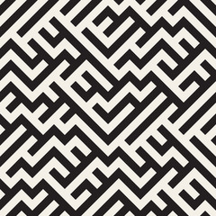 Irregular Maze Lines. Vector Seamless Black and White Pattern.