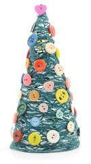 Christmas tree with yarn and buttons.
