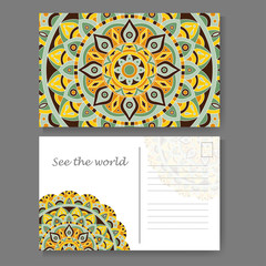 Template for business, invitation card. Postcard background with mandala element. Decorative ornamental design