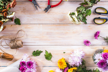 Florist workplace: flowers and accessories