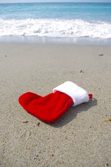 santa sock at the beach