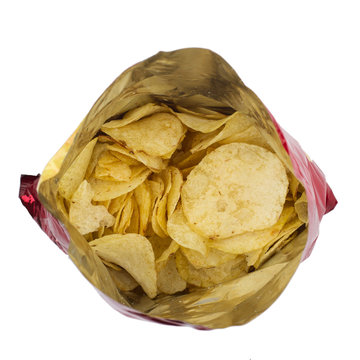 Top View Of Red Open Potato Snacks Packaging