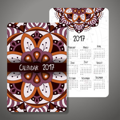 Decorative vintage calendar 2017. Oriental pattern. Vector mandala design can be used for poster, banner, card