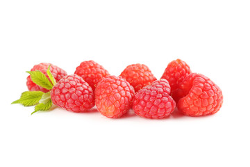 Red raspberries isolated on a white