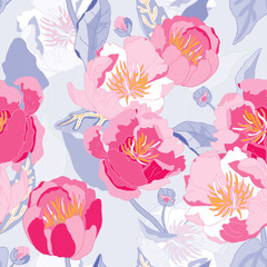 Seamless floral  background. Isolated flowers and leafs on backg