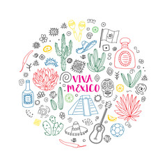 Doodles set of Mexico. Vector 
