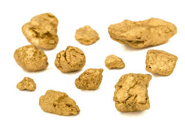 Gold nuggets, isolated on white background