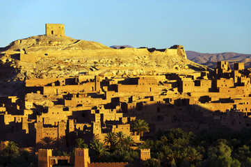 Ait Benhaddou kasbah, along the former caravan route between Sahara and Marrakesh, Morocco, situated in Souss Massa Draa on a hill along the Ounila River