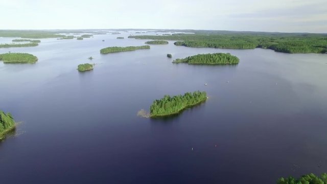 Blue lake Konnevesi with islands in Finland, aerial shot