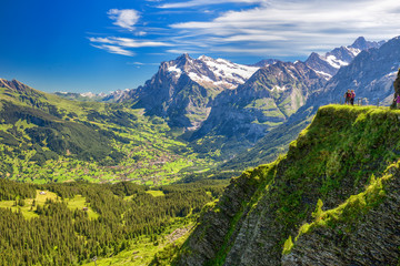 Panorama view to Grindelwald from Männlichen, Jungfrau region, Switzerland - obrazy, fototapety, plakaty