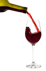 Is filled with a glass of red wine