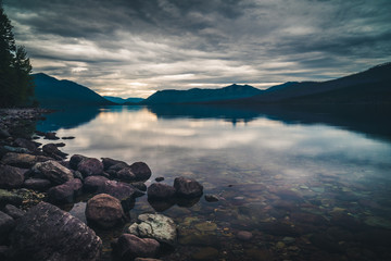 Lake McDonald on overcast day.