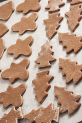 christmas gingerbread cookies baking process , dough and rolling pin,shallow depth of field.