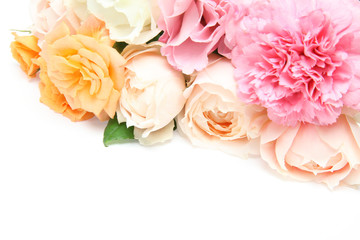 Naklejka premium カーネーション,トルコキキョウと薔薇の花束