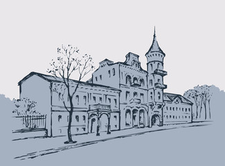 Street of old town. Vector drawing