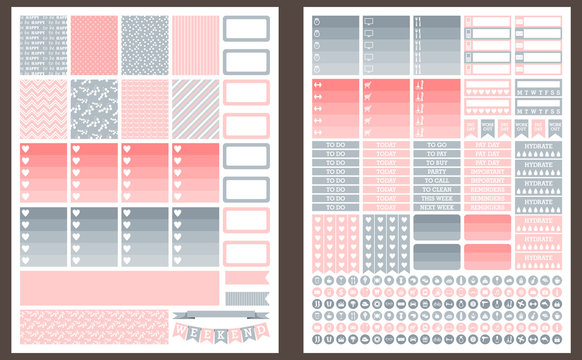 Grey And Pink Vector Printable Stickers For Planner
