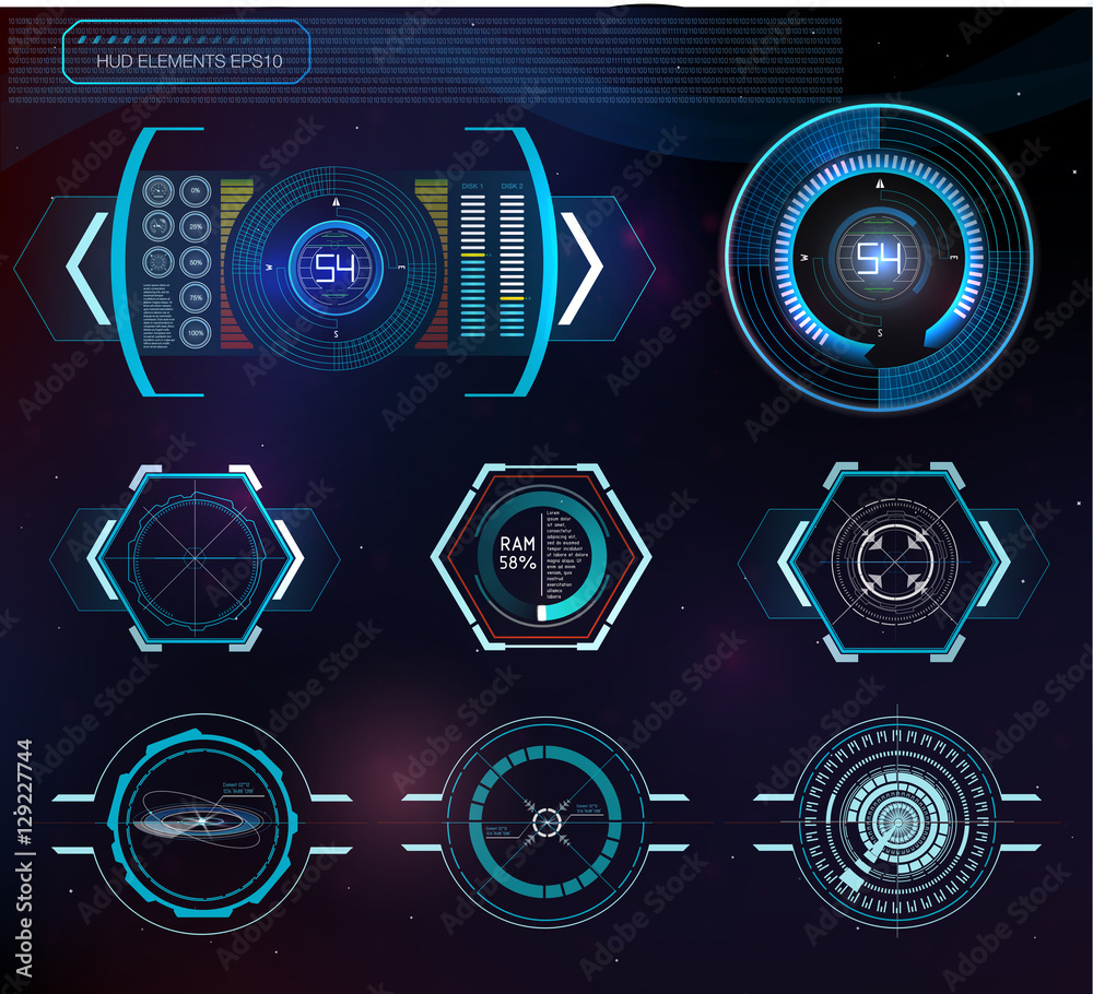 Poster Abstract background with different elements of the hud. Hud elements. Vector illustration. Head-up display elements for Info-graphic elements.