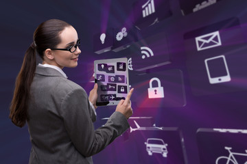 Woman with tablet in social networks concept