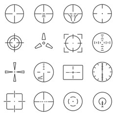 crosshair icons set. The sight weapons, thin line design. Aiming weapons at the target, linear symbols collection. isolated vector illustration.