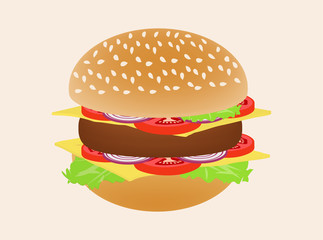 Hamburger or burger isolated on background. Side view illustration.