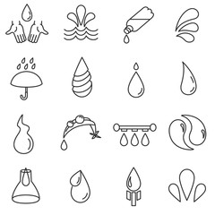 Water icons set. Liquid, thin line design. Water drops, linear symbols collection. Analysis and application of water, isolated vector illustration