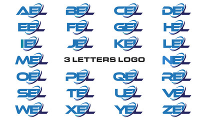 3 letters modern generic swoosh logo AEL, BEL, CEL, DEL, EEL, FEL, GEL, HEL, IEL, JEL, KEL, LEL, MEL, NEL, OEL, PEL, QEL, REL, SEL,TEL, UEL, VEL, WEL, XEL, YEL, ZEL - obrazy, fototapety, plakaty