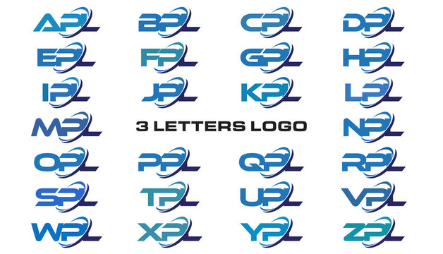 3 letters modern generic swoosh logo APL, BPL, CPL, DPL, EPL, FPL, GPL, HPL, IPL, JPL, KPL, LPL, MPL, NPL, OPL, PPL, QPL, RPL, SPL,TPL, UPL, VPL, WPL, XPL, YPL, ZPL