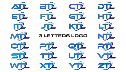 3 letters modern generic swoosh logo ATL, BTL, CTL, DTL, ETL, FTL, GTL, HTL, ITL, JTL, KTL, LTL, MTL, NTL, OTL, PTL, QTL, RTL, STL,TTL, UTL, VTL, WTL, XTL, YTL, ZTL
