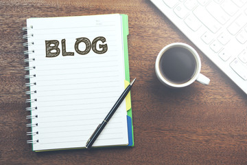 blog word on notepad and keyboard