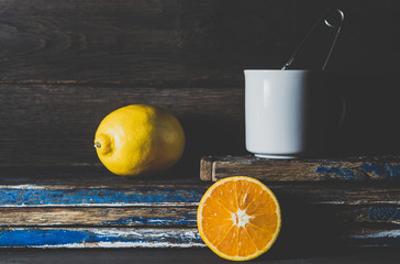 White Cup of tea and citrus