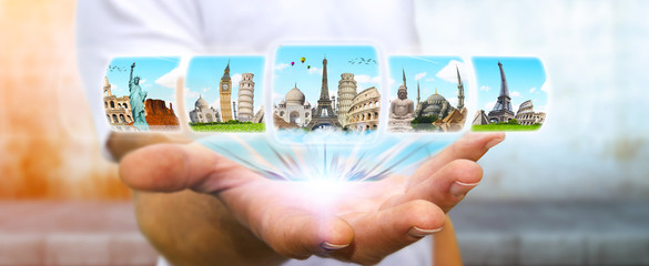 Businessman choosing his holidays on a digital screen