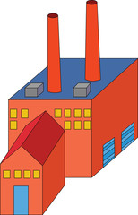 Vector Illustration of Red Factory with Two Chimneys