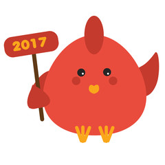 Cute red rooster in cartoon style, 2017 new year symbol. Isolated icon, design element