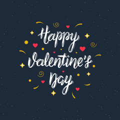 Happy Valentine's Day hand written modern brush lettering inscription. Vector