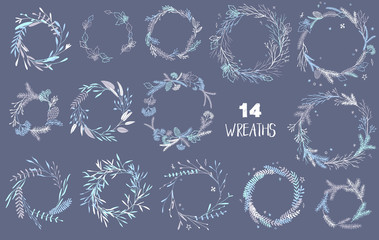 Christmas wreaths set.