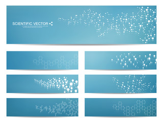 Fototapeta na wymiar Set of modern scientific banners. Molecule structure DNA and neurons. Abstract background. Medicine, science, technology, business, website templates. Scalable vector graphics.