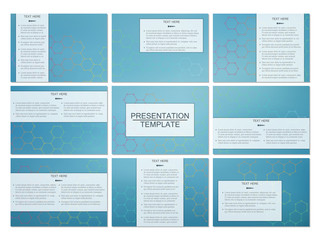 Set of modern business presentation templates in A4 size. Abstract background with molecule structure DNA and neurons. Medicine, science, technology concept. Scalable vector graphics.