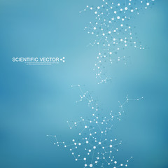 Molecule DNA and neurons vector. Molecular structure. Connected lines with dots. Genetic chemical compounds. Chemistry, medicine, science, technology concept. Geometric abstract background.