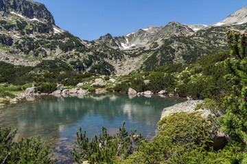 Naklejka na ściany i meble Landscape with Banski lakes and Small Polezhan peak, Pirin Mountain, Bulgaria
