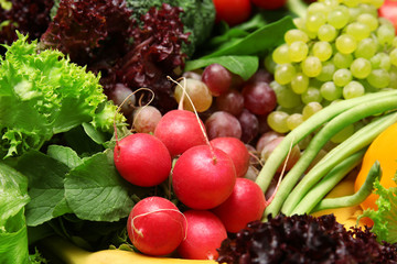 Fruits and vegetables background, closeup