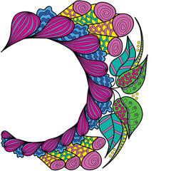 Hand-drawn floral pattern in the form of a semicircular frame.Decoration for cards, wedding invitations, tickets, congratulations, branding, label, poster, banner.