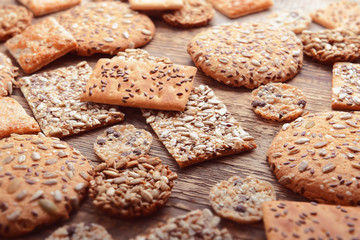 Cereal cookies on wooden background