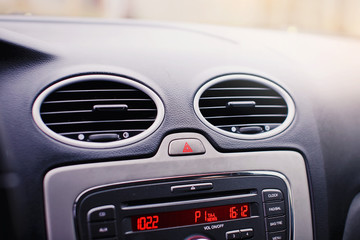 Modern car interior details closeup.