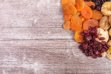 Dried fruits on a wooden table