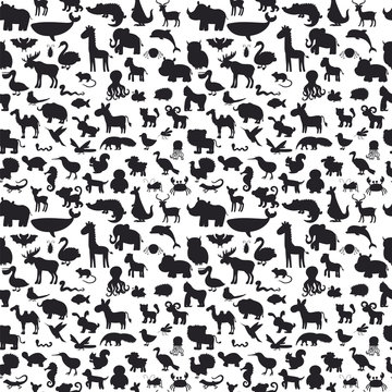 Different animals silhouettes seamless pattern. Cute background