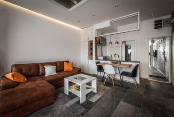 Fototapeta na wymiar Interior design of modern living room interior with sofa