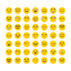 Set of emoticons. Big collection with different expressions. Fla
