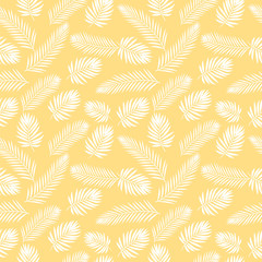 Tropical white palm tree leaves seamless pattern. Floral backgro