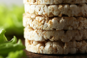 Stack of round rice crispbreads, closeup