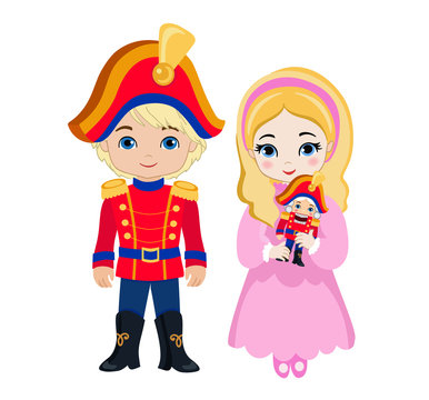 Illustration of very cute Prince and Princess who is holding the nutcracker.